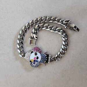 Silver Gold Filled Panda Bear Flower Chain Bracelet